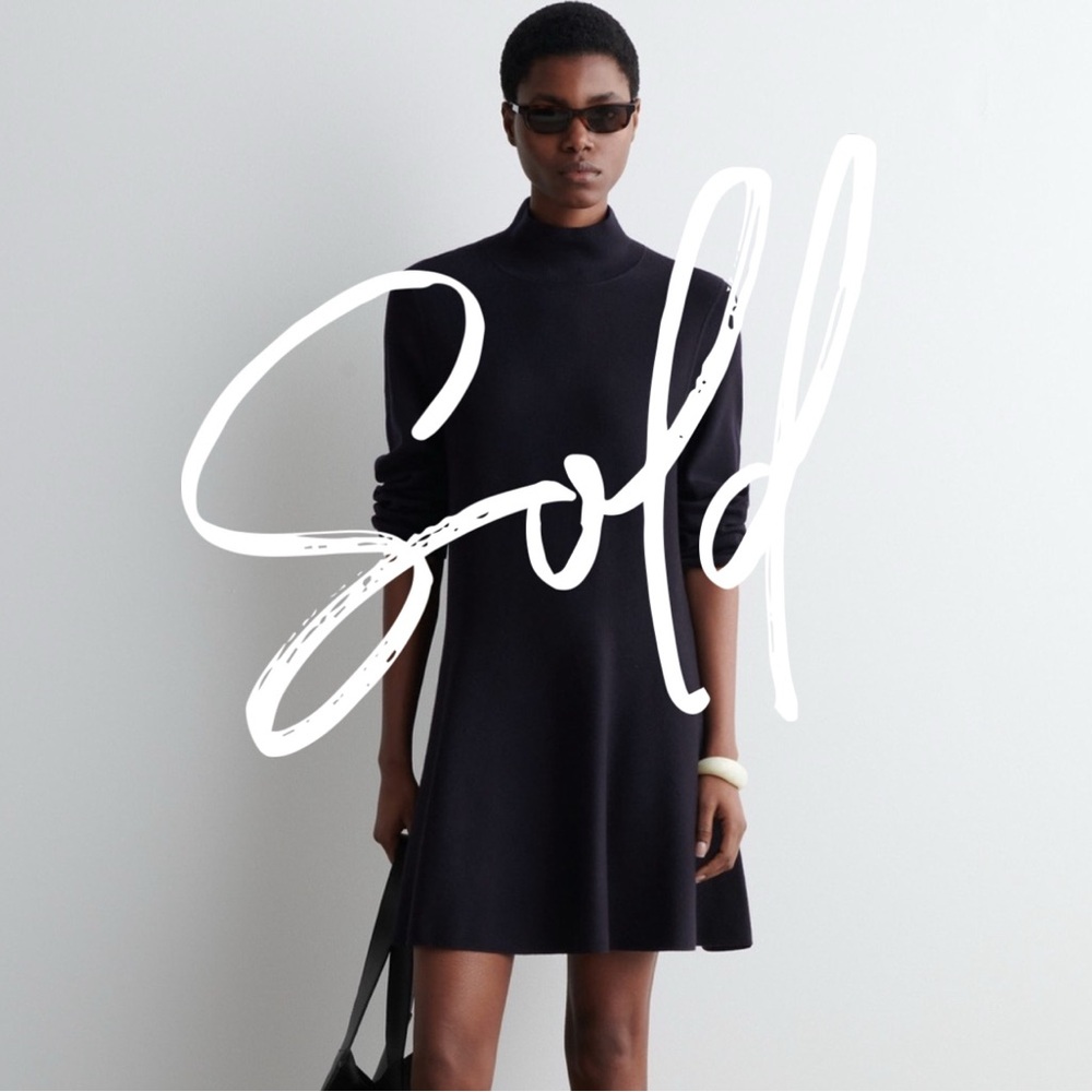 🖤 NWT COS Black Mock Neck Wool Blend Swing Dress – Size M | $150 Retail - Picture 1 of 12